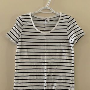 H&M White and Black Striped Short Sleeve Tee